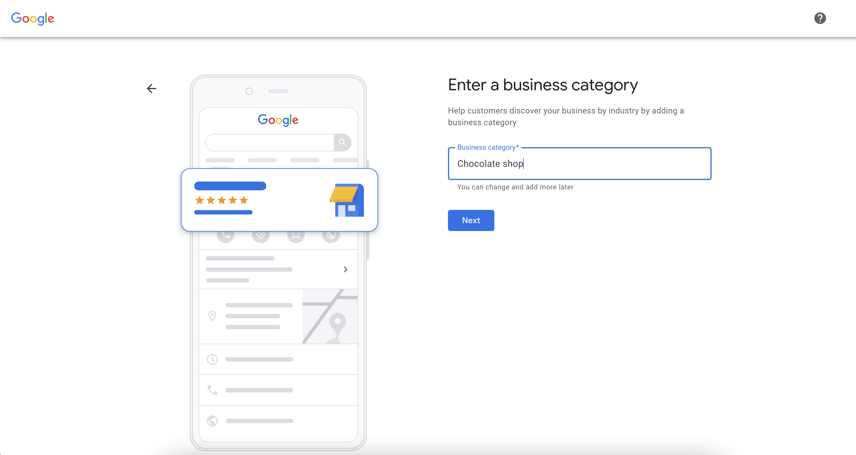 Enter your Business Category when setting up a Google Business Profile